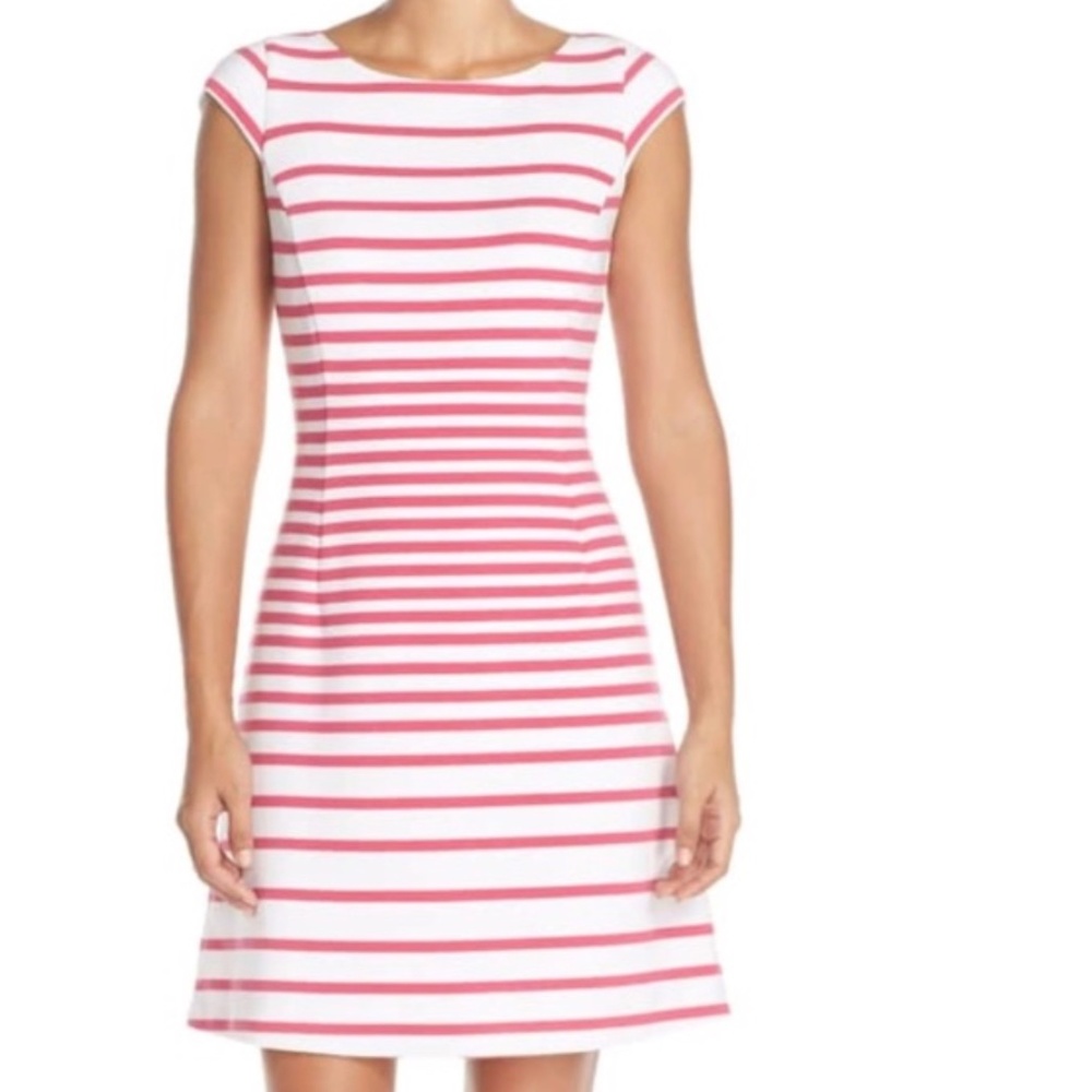 LILLY PULITZER Sonny Fit Flare Pink White Stripe Short Sleeve Dress